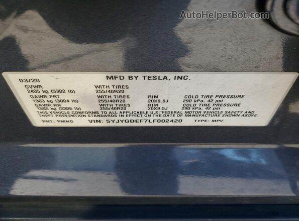 5YJYGDEF7LF002420 2020 TESLA MODEL Gray Engine compartment view