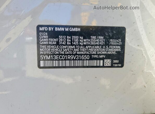 5YM13EC01R9V31650 2024 BMW X3 White VIN կոդի պիտակի տեսք