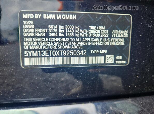 5YM13ET0XT9250342 2026 BMW X5 Blue VIN sticker view
