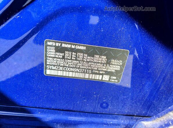 5YM23EC00N9N37115 2022 BMW X4 Blue VIN sticker view