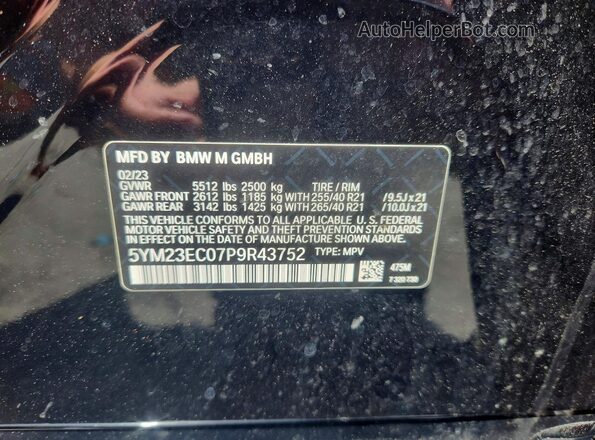 5YM23EC07P9R43752 2023 BMW X4 Black Widok naklejki z numerem VIN