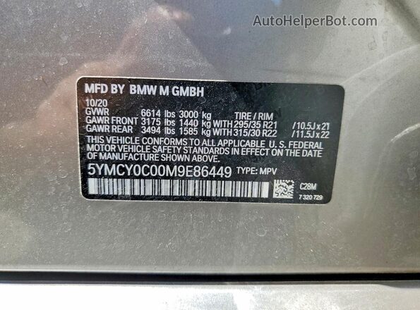5YMCY0C00M9E86449 2021 BMW X6 Серый Вид наклейки с VIN-кодом