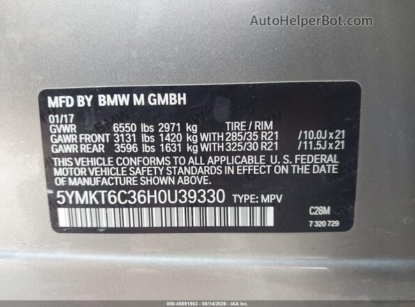 5YMKT6C36H0U39330 2017 BMW X5 Silver Engine compartment view