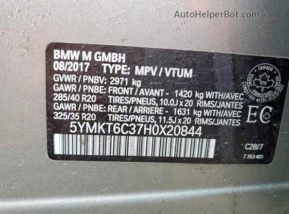 5YMKT6C37H0X20844 2017 BMW X5 Silver VIN sticker view