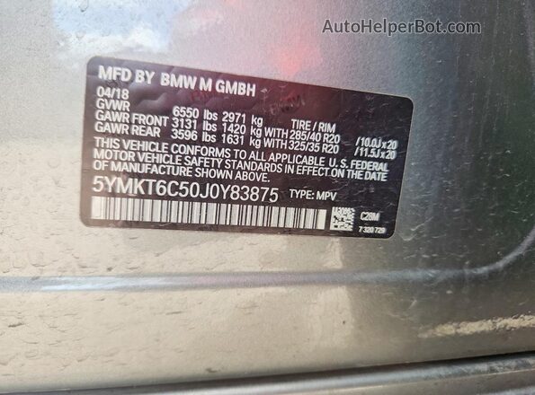 5YMKT6C50J0Y83875 2018 BMW X5 Silver Вид наклейки з VIN-кодом