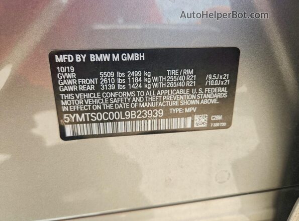 5YMTS0C00L9B23939 2020 BMW X3 Silver Vista de la etiqueta del VIN