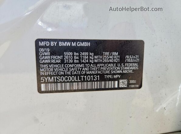 5YMTS0C00LLT10131 2020 BMW X3 White Widok naklejki z numerem VIN