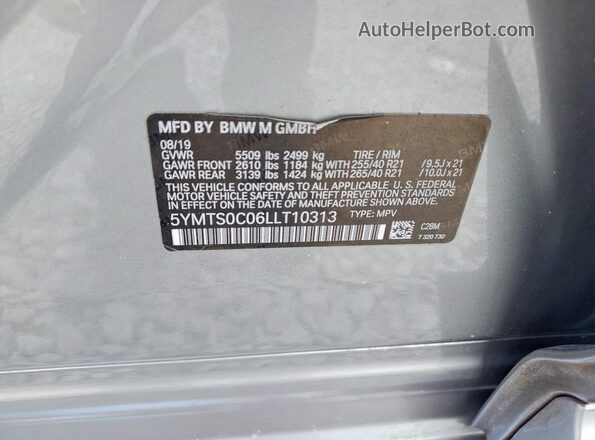 5YMTS0C06LLT10313 2020 BMW X3 Серый Вид наклейки с VIN-кодом