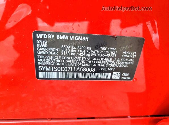5YMTS0C07LLA58008 2020 BMW X3 Красный 