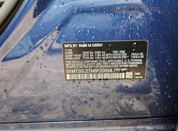 5YMTS0C07M9F20694 2021 BMW X3 Blue Widok komory silnika
