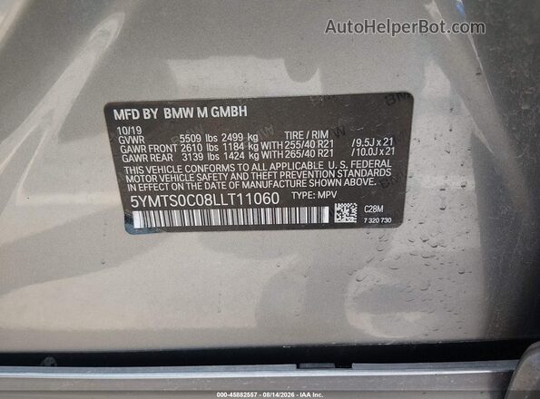 5YMTS0C08LLT11060 2020 BMW X3 Silver Widok komory silnika