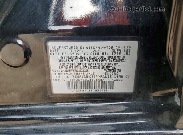 3N1CN8FV8SL833358 2025 NISSAN VERSA Black VIN კოდის სტიკერის ხედი