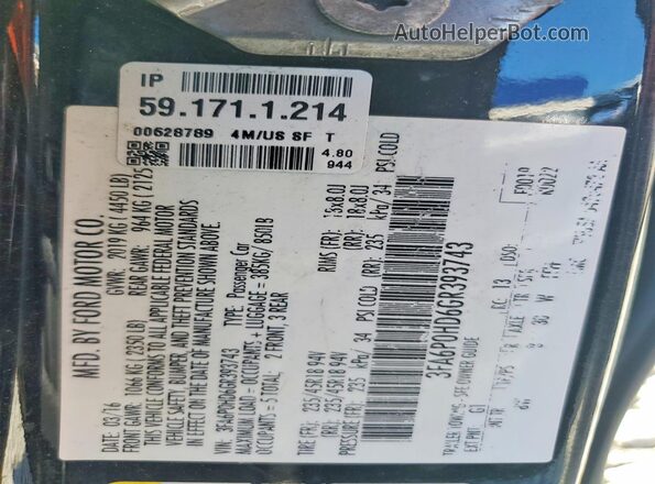 3FA6P0HD6GR393743 2016 FORD FUSION Black VIN կոդի պիտակի տեսք