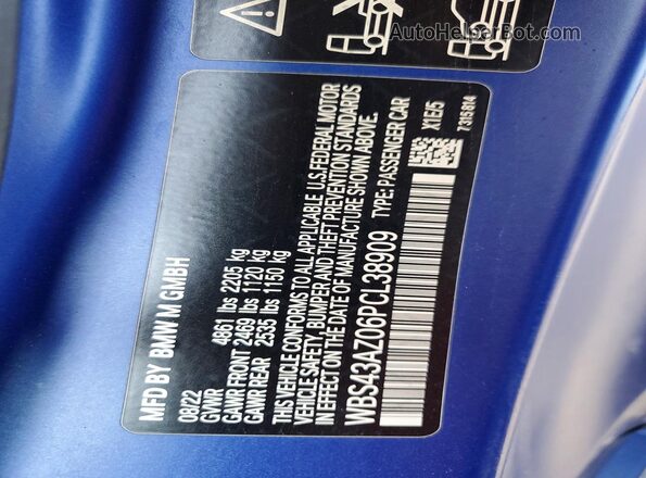 WBS43AZ06PCL38909 2023 BMW M4 Blue Вид наклейки з VIN-кодом