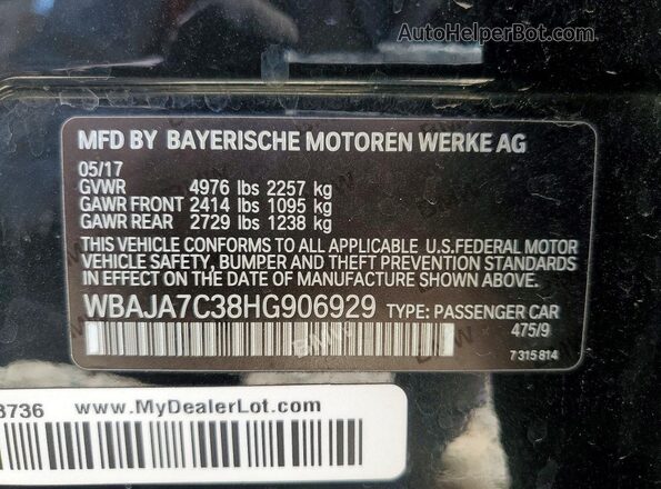 WBAJA7C38HG906929 2017 BMW 5 SERIES Черный Вид наклейки с VIN-кодом