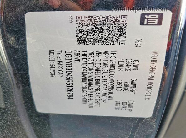 1G1YB3D45R5126794 2024 CHEVROLET CORVETTE Black Vista de la etiqueta del VIN