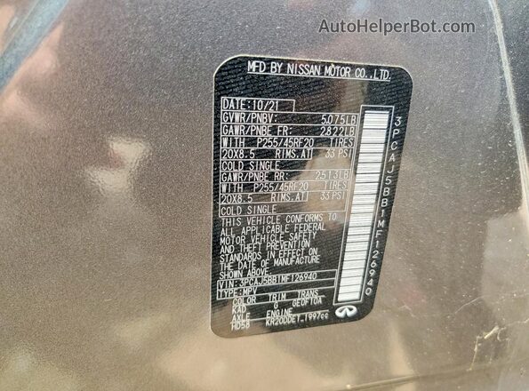 3PCAJ5BB1MF126940 2021 INFINITI QX50 Gray 
