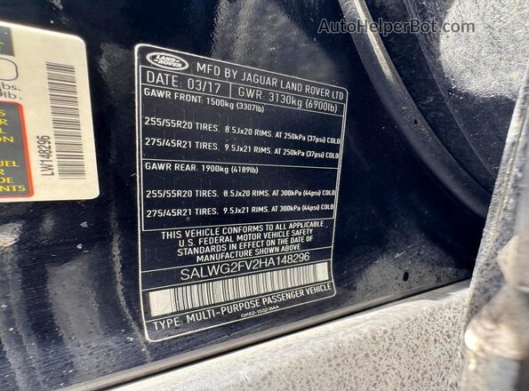 SALWG2FV2HA148296 2017 LAND ROVER RANGE ROVER Black 