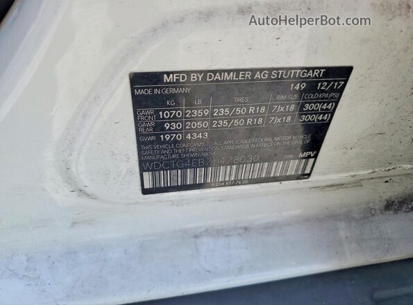 WDCTG4EB7JJ478030 2018 MERCEDES-BENZ GLA White Vista interior de 360 grados