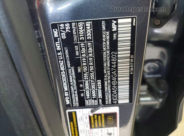 4JGDA5HB4GA744802 2016 MERCEDES-BENZ GLE Gray Панорамний вид салону 360°