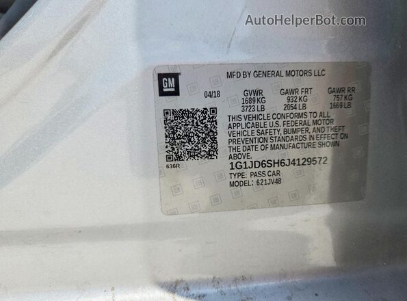 1G1JD6SH6J4129572 2018 CHEVROLET SONIC Серебряный Вид наклейки с VIN-кодом