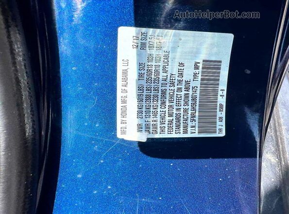 5FNRL6H59JB071475 2018 HONDA ODYSSEY Blue უკანა სავარძლების ხედი