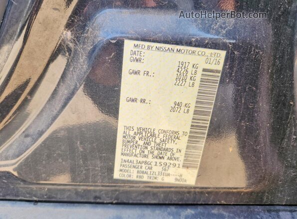 1N4AL3AP8GC159291 2016 NISSAN ALTIMA Black Vista de la etiqueta del VIN