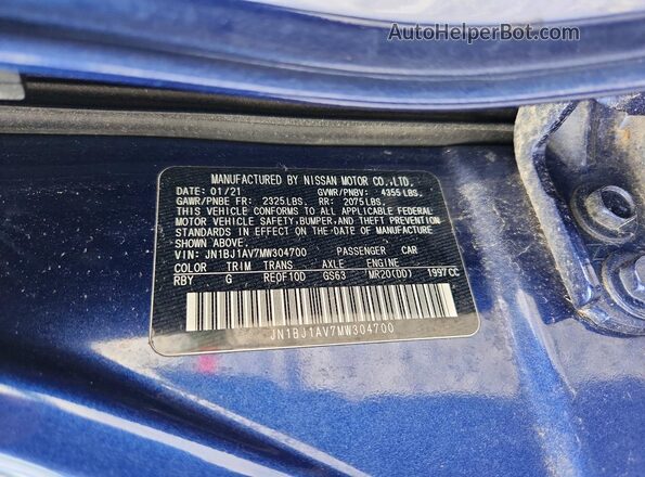 JN1BJ1AV7MW304700 2021 NISSAN ROGUE Blue Widok wnętrza 360 stopni