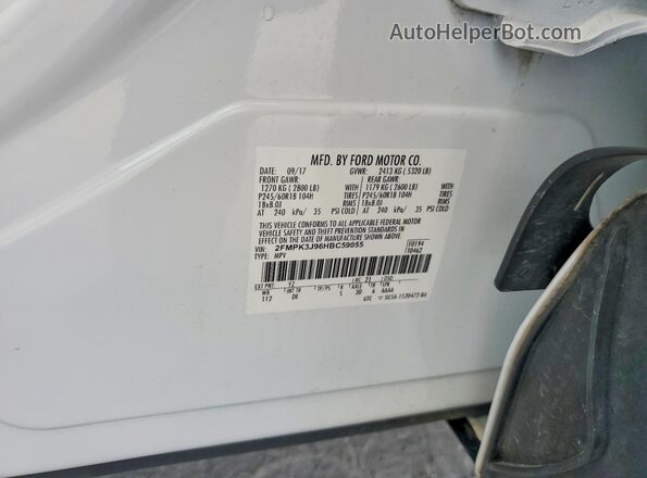 2FMPK3J96HBC59055 2017 FORD EDGE White Vista interior de 360 grados
