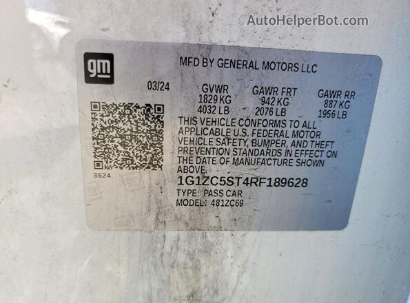 1G1ZC5ST4RF189628 2024 CHEVROLET MALIBU White VIN კოდის სტიკერის ხედი