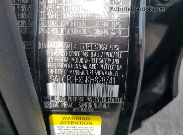 SALCR2FX5KH828741 2019 LAND ROVER DISCOVERY Черный Вид наклейки с VIN-кодом