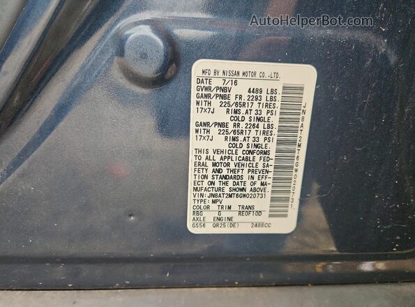 JN8AT2MT6GW020731 2016 NISSAN ROGUE Blue Սալոնի 360 աստիճան տեսք