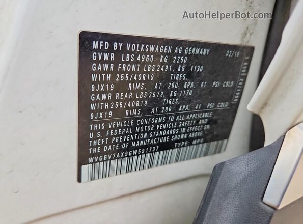 WVGBV7AX9GW591737 2016 VOLKSWAGEN TIGUAN Белый Панорамный вид салона 360°