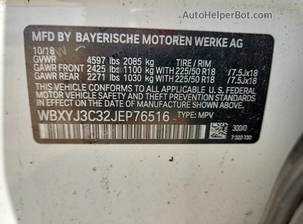 WBXYJ3C32JEP76516 2018 BMW X2 White Widok naklejki z numerem VIN