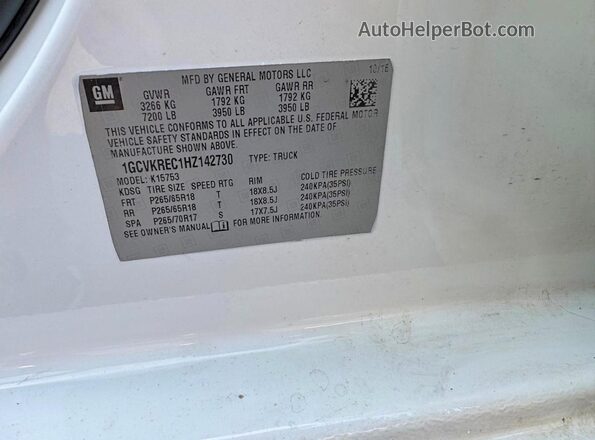 1GCVKREC1HZ142730 2017 CHEVROLET SILVERADO White Widok naklejki z numerem VIN
