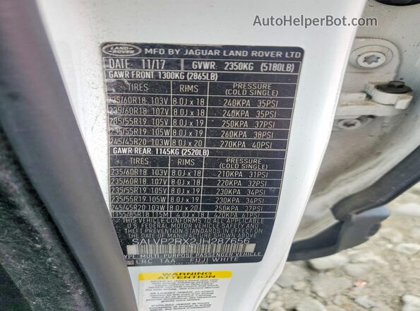 SALVP2RX2JH287656 2018 LAND ROVER RANGE ROVER White Вид наклейки з VIN-кодом