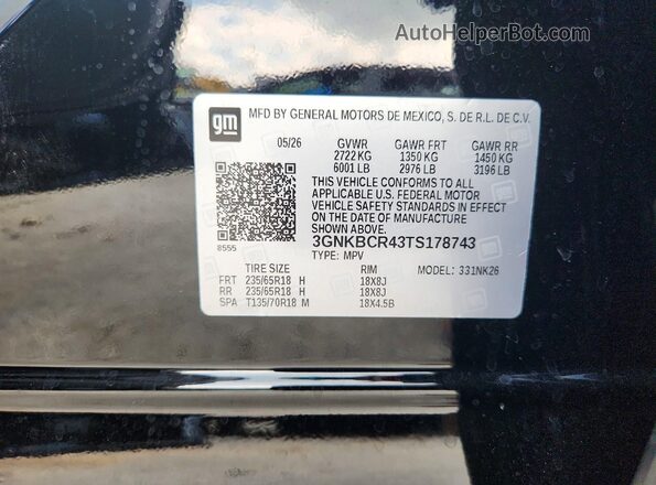 3GNKBCR43TS178743 2026 CHEVROLET BLAZER Черный Панорамный вид салона 360°