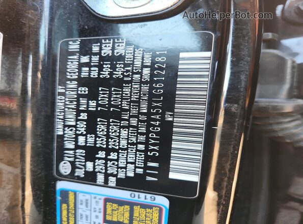 5XYPG4A5XLG612281 2020 KIA SORENTO Black Панорамний вид салону 360°