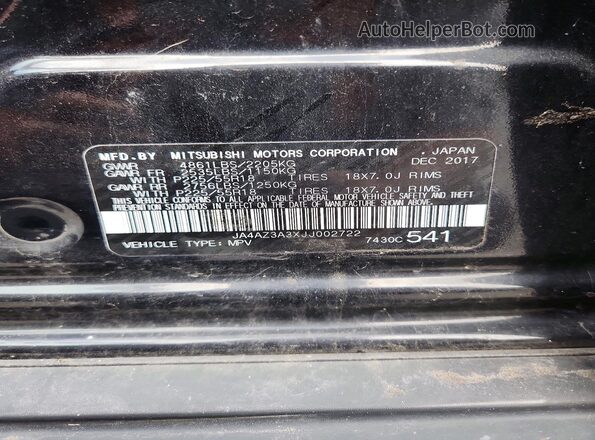 JA4AZ3A3XJJ002722 2018 MITSUBISHI OUTLANDER Black Սալոնի 360 աստիճան տեսք