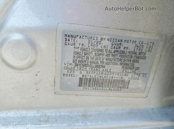 3N1CN8DV5LL868265 2020 NISSAN VERSA Silver VIN sticker view