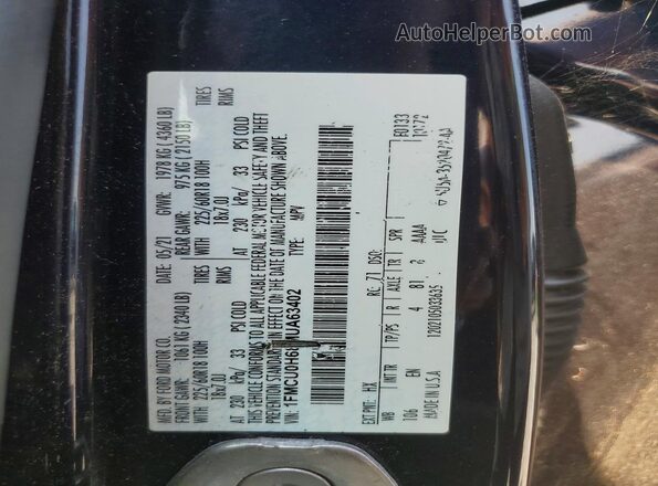 1FMCU0H68MUA63402 2021 FORD ESCAPE Black Вид наклейки з VIN-кодом