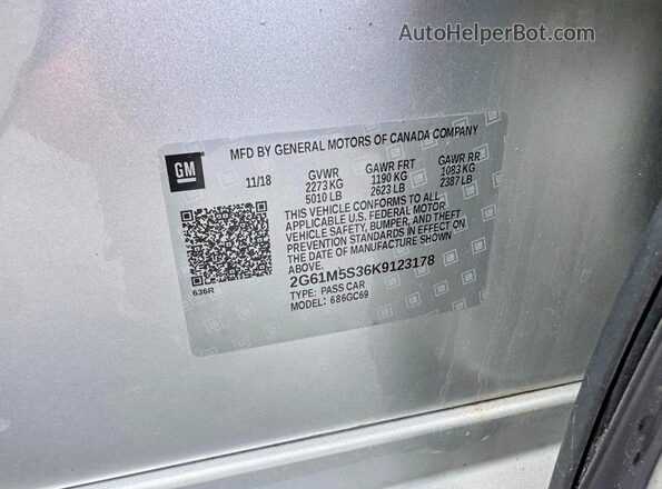 2G61M5S36K9123178 2019 CADILLAC XTS Silver Vista de la etiqueta del VIN