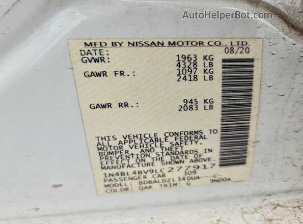 1N4BL4BV9LC277917 2020 NISSAN ALTIMA White Vista de la etiqueta del VIN