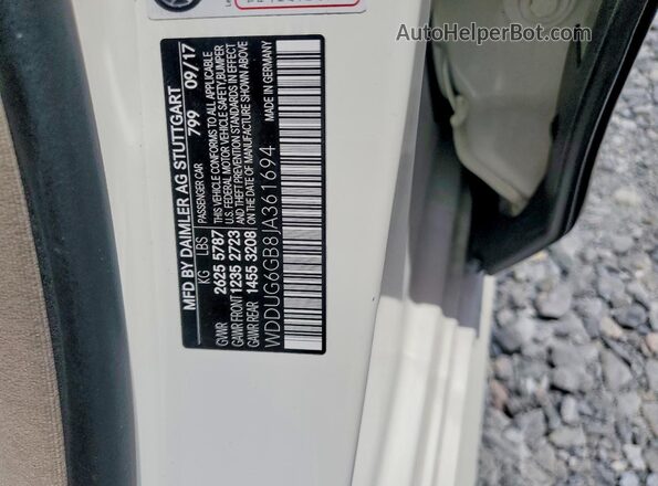 WDDUG6GB8JA361694 2018 MERCEDES-BENZ S White Вид наклейки з VIN-кодом