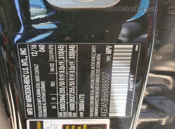 4JGDA5JB6HA888007 2017 MERCEDES-BENZ GLE Black Вид наклейки з VIN-кодом
