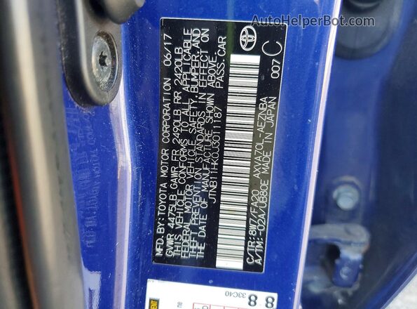 JTNB11HK0J3011187 2018 TOYOTA CAMRY Синий Вид наклейки с VIN-кодом