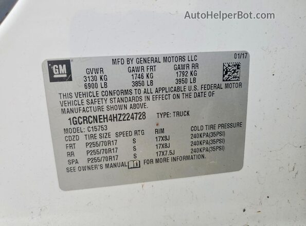 1GCRCNEH4HZ224728 2017 CHEVROLET SILVERADO White VIN კოდის სტიკერის ხედი