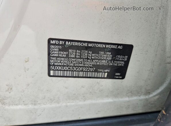 5UXKU0C53G0F92297 2016 BMW X6 White Widok wnętrza 360 stopni