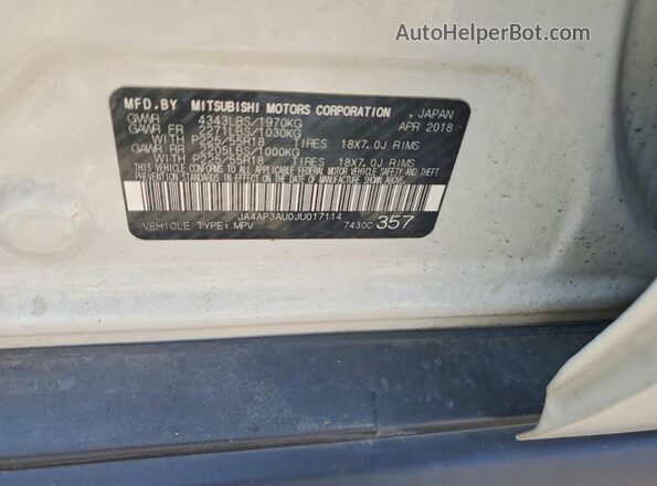 JA4AP3AU0JU017114 2018 MITSUBISHI OUTLANDER White Սալոնի 360 աստիճան տեսք