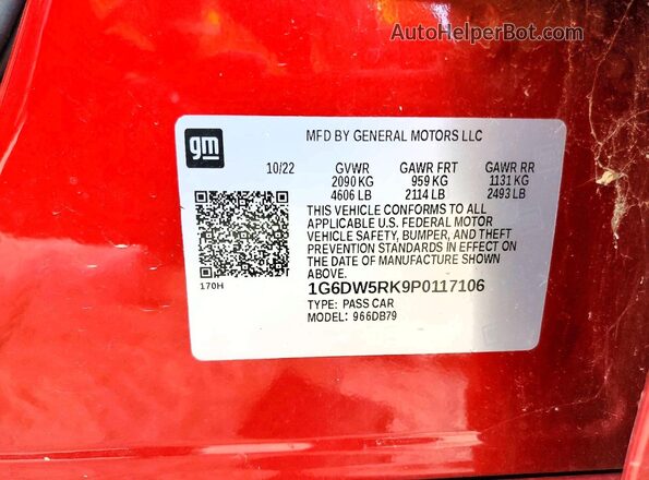 1G6DW5RK9P0117106 2023 CADILLAC CT5 Красный Вид наклейки с VIN-кодом